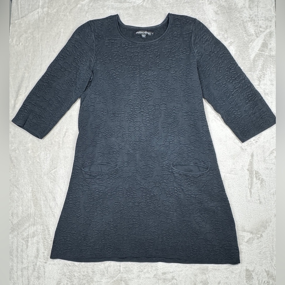 Gudrun Sjoden 100% Cotton Black Floral Jacquard Lagenlook Tunic Top Size Small